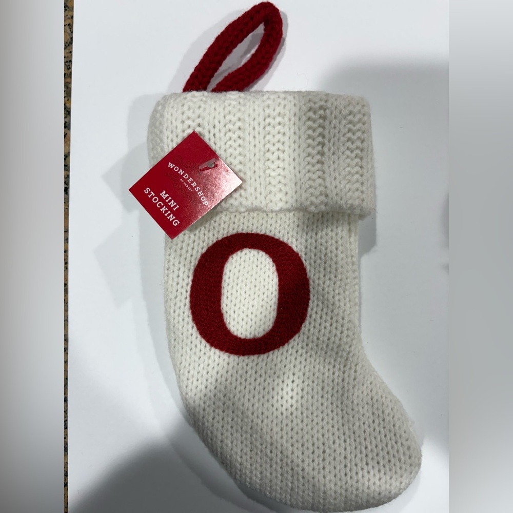 Letter O Wondershop Mini Christmas Stocking White Knit Target New